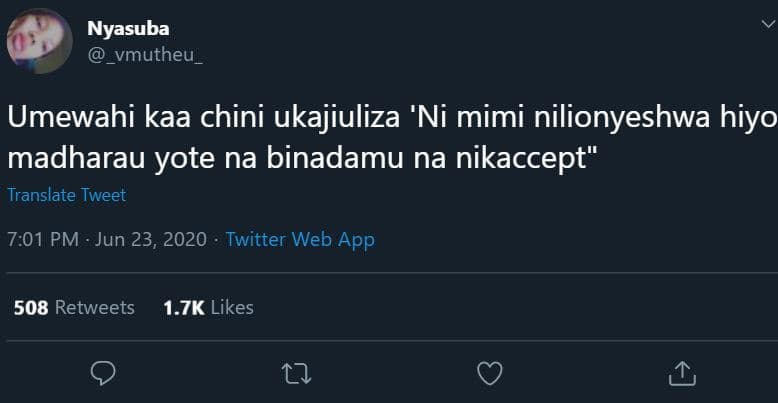 Nyasuba vmutheu _ umewahi kaa chini ukajiuliza 'ni mimi nilionyeshwa hiyo madhar