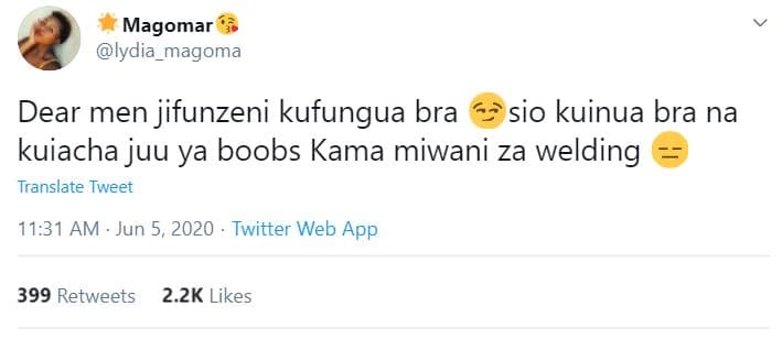 Magomar lydia_magoma dear men jifunzeni kufungua bra sio kuinua bra na kuiacha j