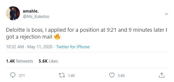Amahle. ms_koketso deloitte is boss applied for a position at 9.21 and 9 minutes