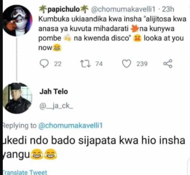 Papichulo chomumakavelli 23h kumbuka ukiaandika kwa insha alijitosa kwa anasa ya