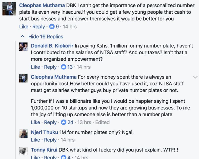 Cleophas muthama dbk can't get the importance of a personalized number plate its