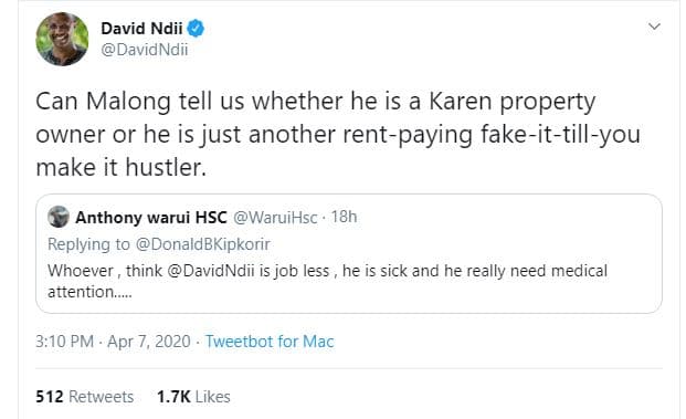 David ndii davidndii can malong tell us whether he is a karen property owner or