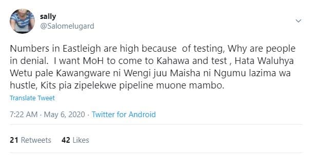 Sally salomelugard numbers in eastleigh are high because of testing, why are peo