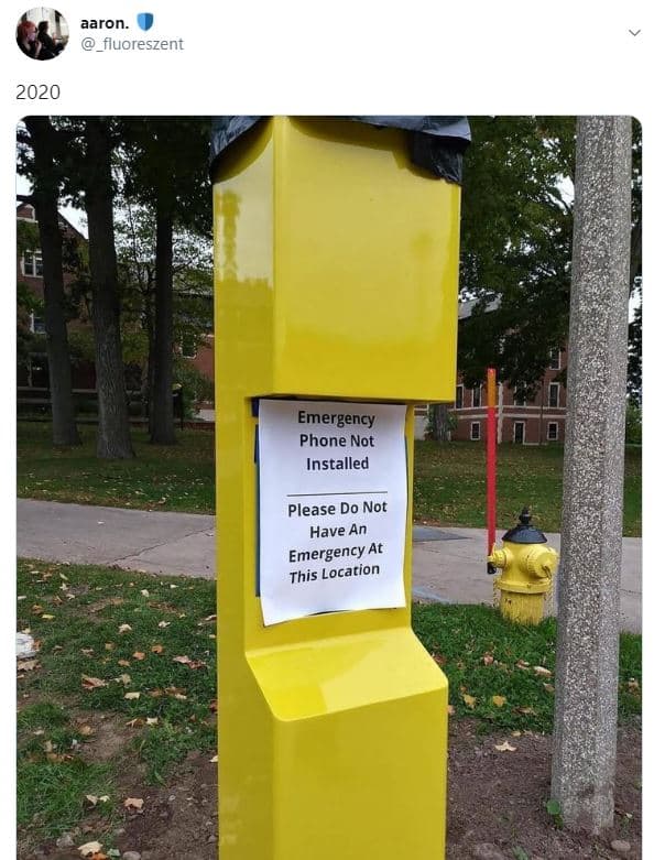 Aaron. _fluoreszent emergency phone not installed please do not have an emergenc