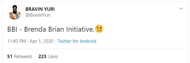 Bravin yuri bravinyuri bbi brenda brian initiative. 11,43 pm . apr 1, twitter fo