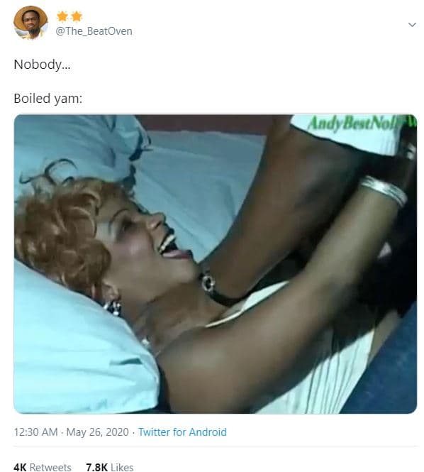 The_beatoven nobody_ boiled yam andy bcsnol 1230 am . may 26, twitter for androi