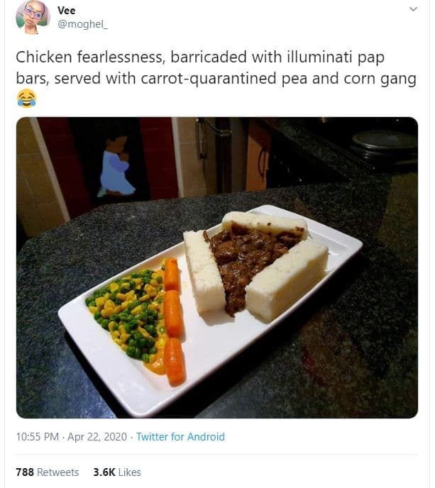 Vee moghel_ chicken fearlessness, barricaded with illuminati pap bars, served wi