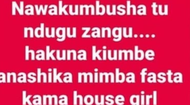 Nawakumbusha tu ndugu zangu . hakuna kiumbe nashika mimba fasta kama house airl