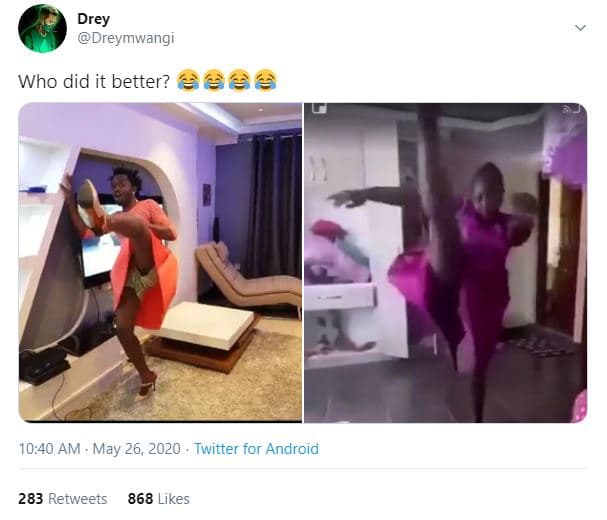 Drey dreymwangi who did it better? 6 10.40 am . may 26, twitter for android 283
