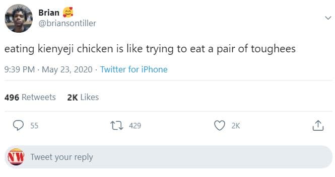 Brian briansontiller eating kienyeji chicken is like trying to eat a pair of tou