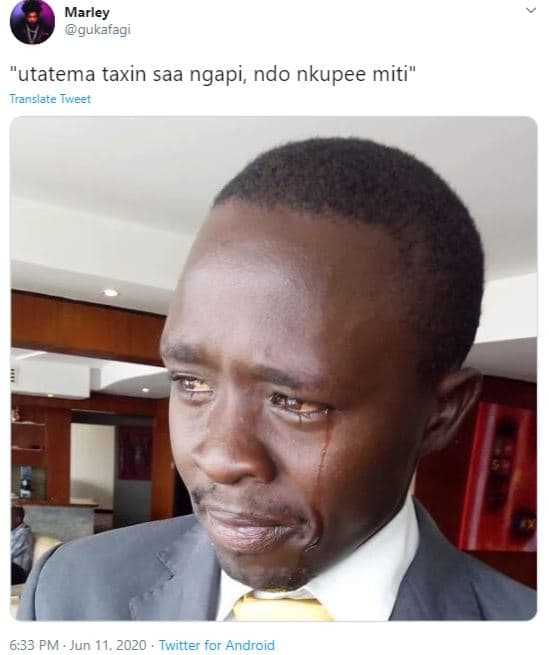 Marley gukafagi utatema taxin saa ngapi ndo nkupee miti translate tweet 6.33 pm