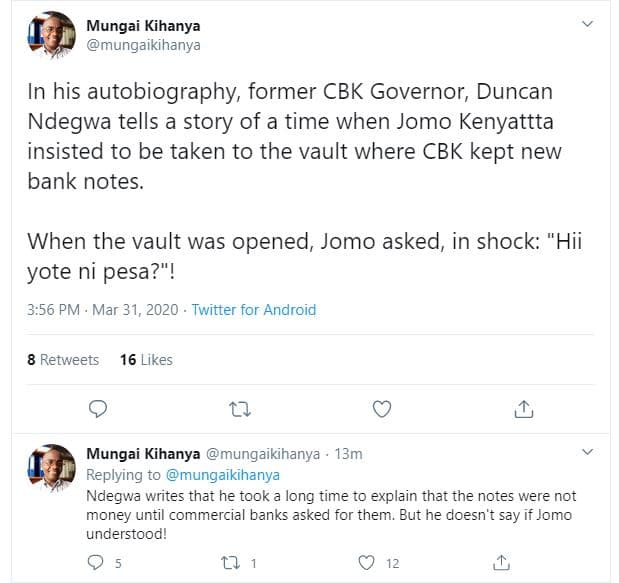 Mungai kihanya mungaikihanya in his autobiography former cbk governor, duncan nd