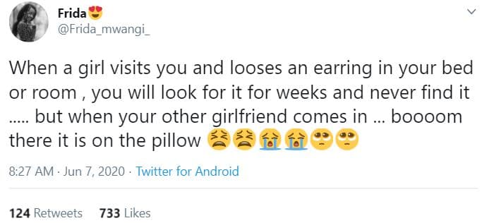 Frida frida_mwangi when a girl visits you and looses an earring in your bed or r