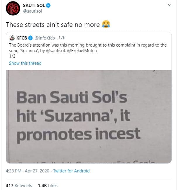 Sauti sol sautisol these streets ain't safe no more kfcb infokfcb 17h the board'