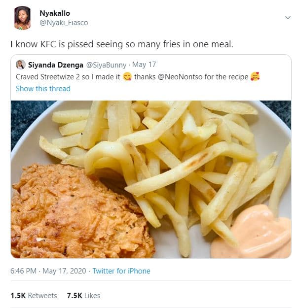 Nyakallo nyaki_fiasco know kfc is pissed seeing so many fries in one meal. siyan