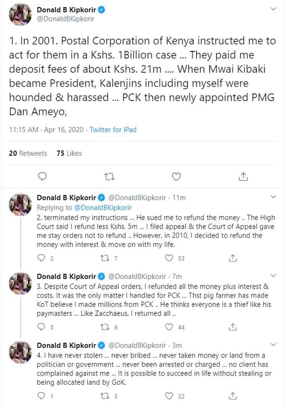 Donald b kipkorir donaldbkipkorir 1. in . postal corporation of kenya instructed