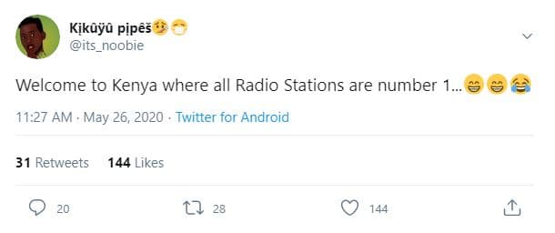 Kpkôyñ pipôs its_noobie welcome to kenya where all radio stations are number 11.