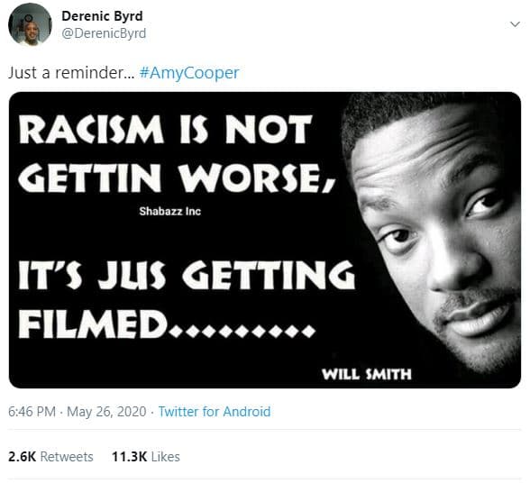 Derenic byrd derenicbyrd just a reminder_ amycooper racism is not gettin worse,