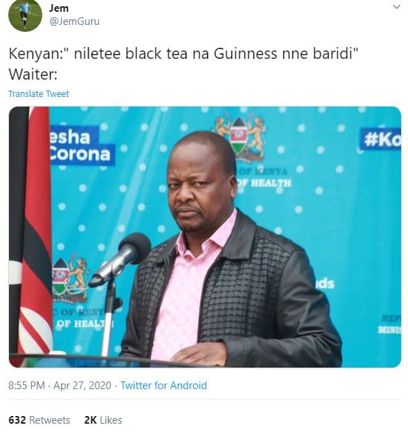 Jem jemguru kenyan niletee black tea na guinness nne baridi waiter translate twe