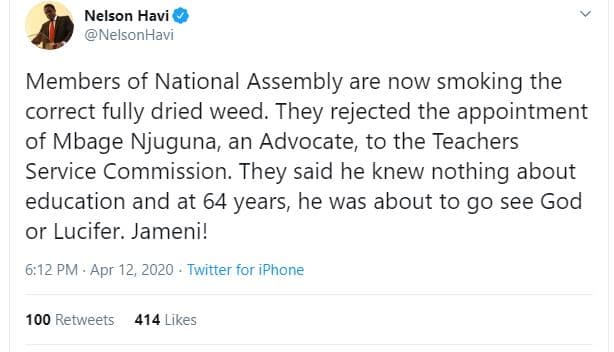 Nelson havi nelsonhavi members of national assembly are now smoking the correct