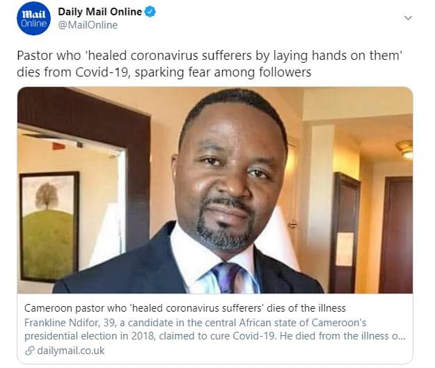 Mail daily mail online online mailonline pastor who 'healed coronavirus sufferer