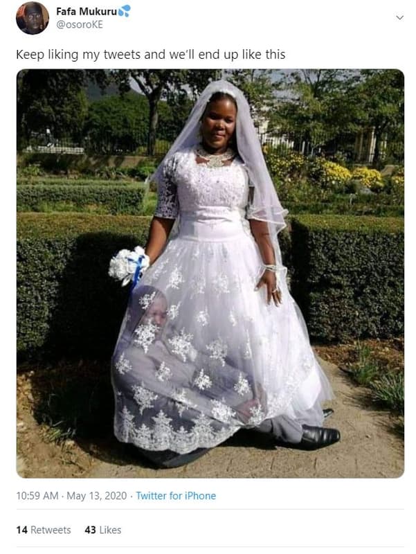 Fafa mukuru osoroke keep liking my tweets and we'll end up like this 10.59 am ma