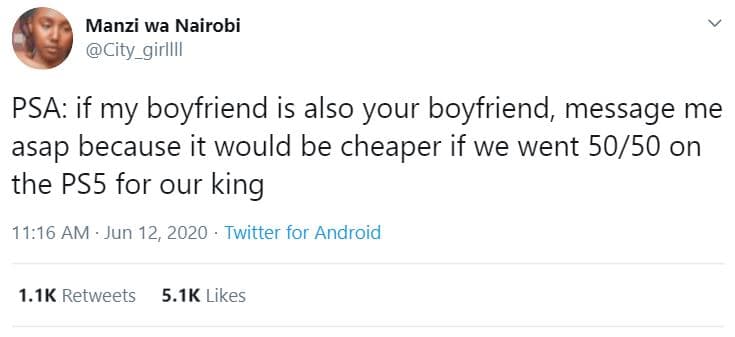 Manzi wa nairobi city_girllii psa if my boyfriend is also your boyfriend message