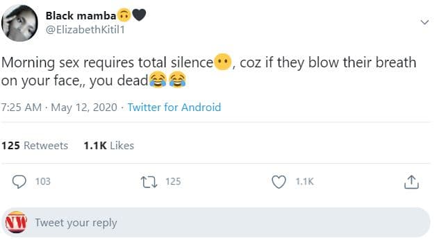 Black mamba elizabethkitil1 morning sex requires total silence coz if they blow