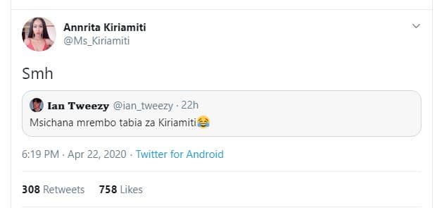 Annrita kiriamiti ms_kiriamiti smh ian tweezy ian_tweezy 22h msichana mrembo tab