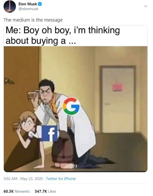 Elon musk elonmusk the medium is the message me boy oh boy, im thinking about bu