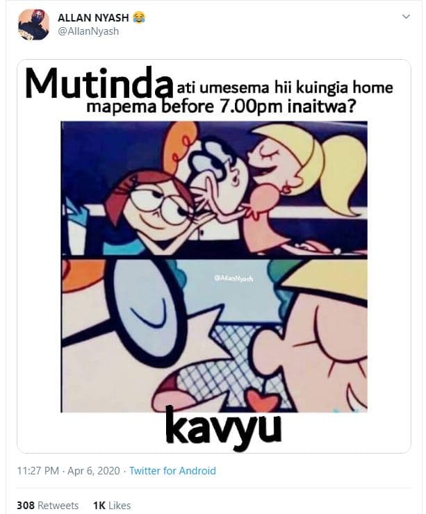 Allan nyash allannyash mutinda ati umesema hii kuingia home mapema before 7.oopm