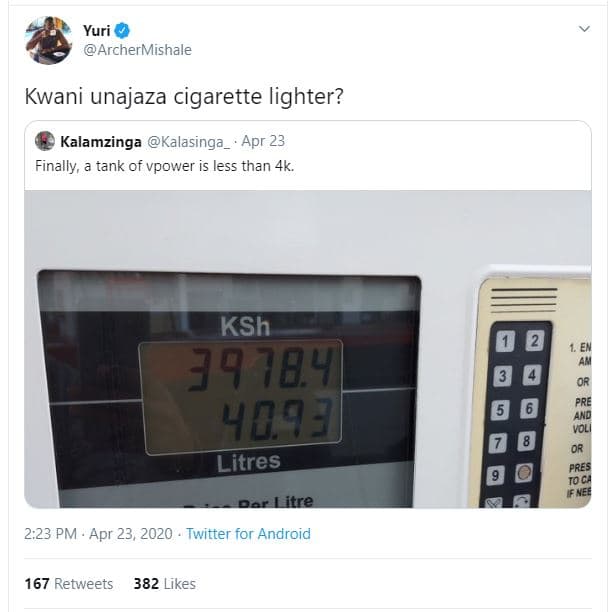 Yuri archermishale kwani unajaza cigarette lighter? kalamzinga kalasinga _ apr 2