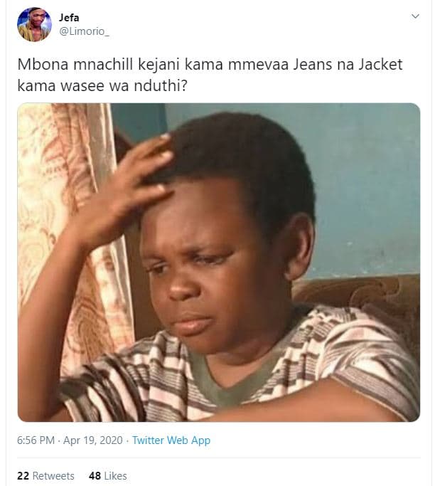 Jefa limorio mbona mnachill kejani kama mmevaa jeans na jacket kama wasee wa ndu