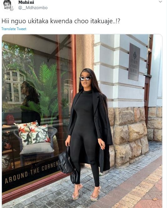 Muhini mdhzombo hii nguo ukitaka kwenda choo itakuaje_!? translate tweet the cor
