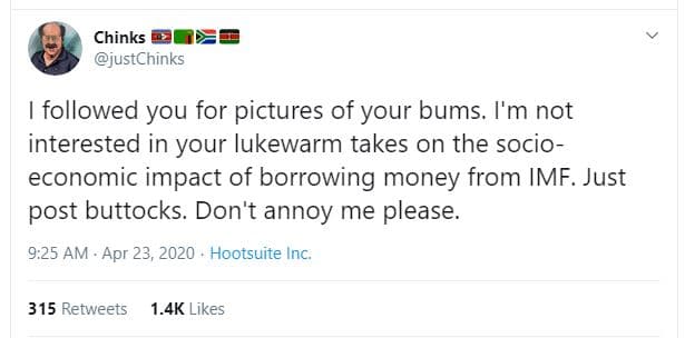 Chinks justchinks followed you for pictures of your bums. i'm not interested in