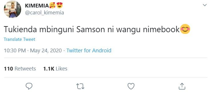 Kimemia carol_kimemia tukienda mbinguni samson ni wangu nimebook translate tweet