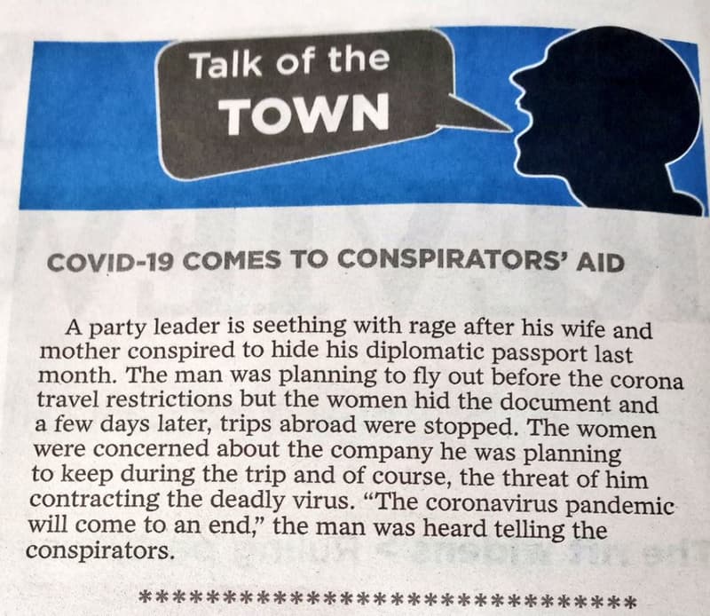Talk of the town covid19 comes to conspirators' aid a party leader is seething w