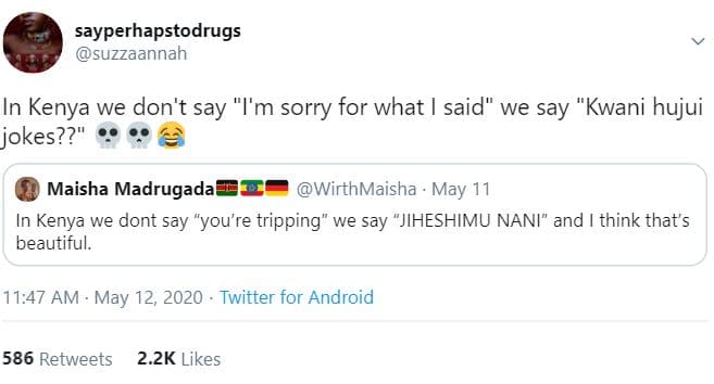 Sayperhapstodrugs suzzaannan in kenya we don't say i'm sorry for what said we sa