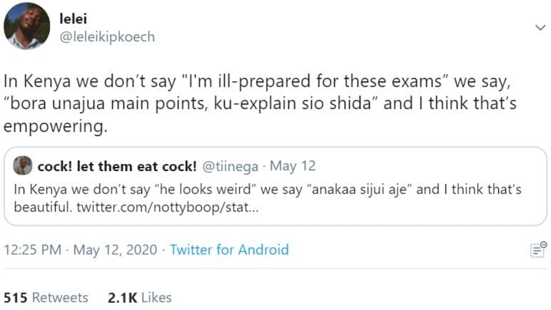 Lelei leleikipkoech in kenya we don't say i'm illprepared for these exams we say