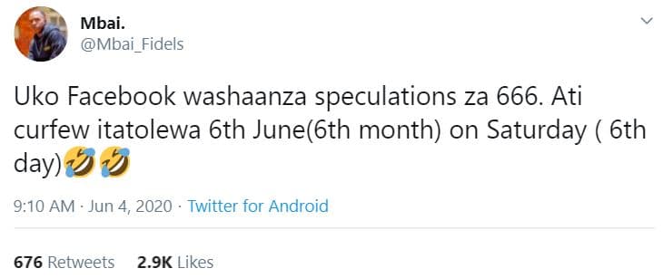 Mbai. mbai_fidels uko facebook washaanza speculations za 666. ati curfew itatole