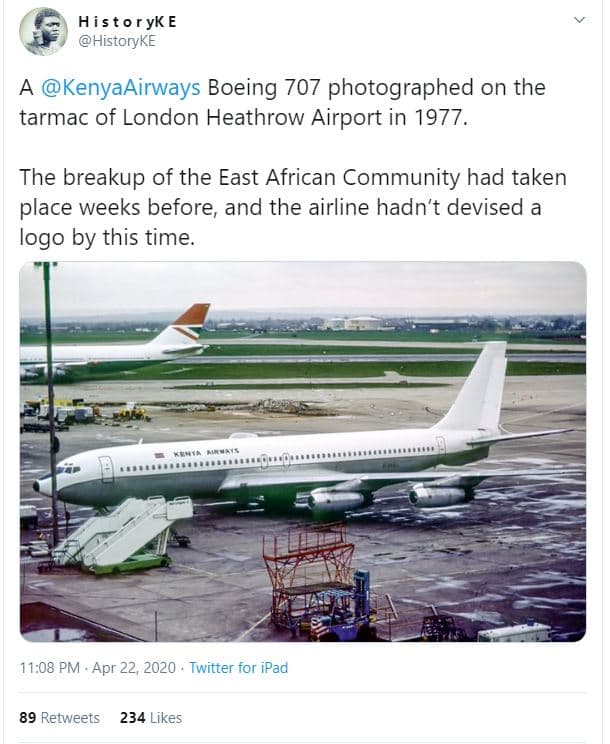 Histor yk e historyke kenyaairways boeing 707 photographed on the tarmac of lond