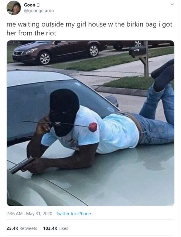 Goon goongerardo me waiting outside my girl house w the birkin bag got her from