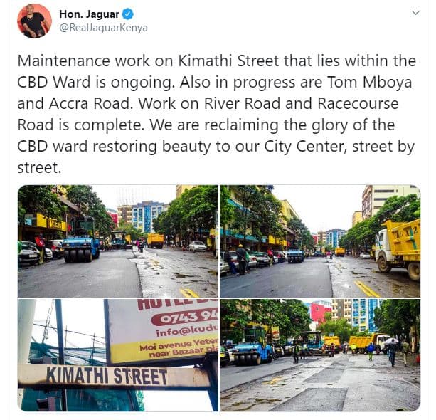 Hon. jaguar realjaguarkenya maintenance work on kimathi street that lies within
