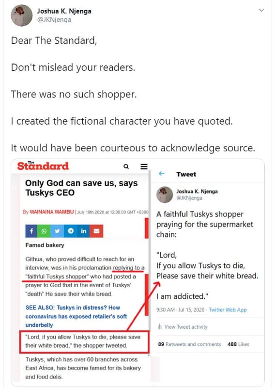 Joshua k njenga jknjenga dear the standard, don't mislead your readers there was