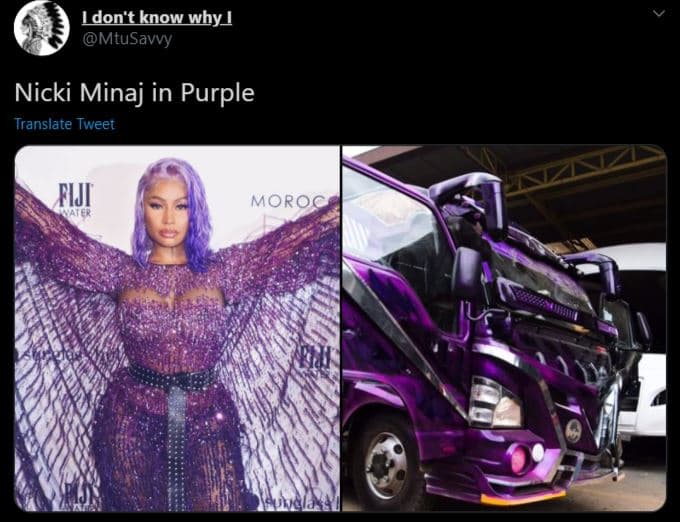 Ldon't know why l mtusavvy nicki minaj in purple translate tweet piji moroc
