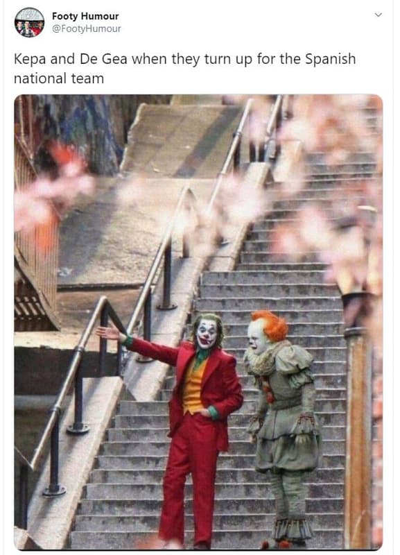 Footy humour footyhumour kepa and de gea when they turn up for the spanish natio