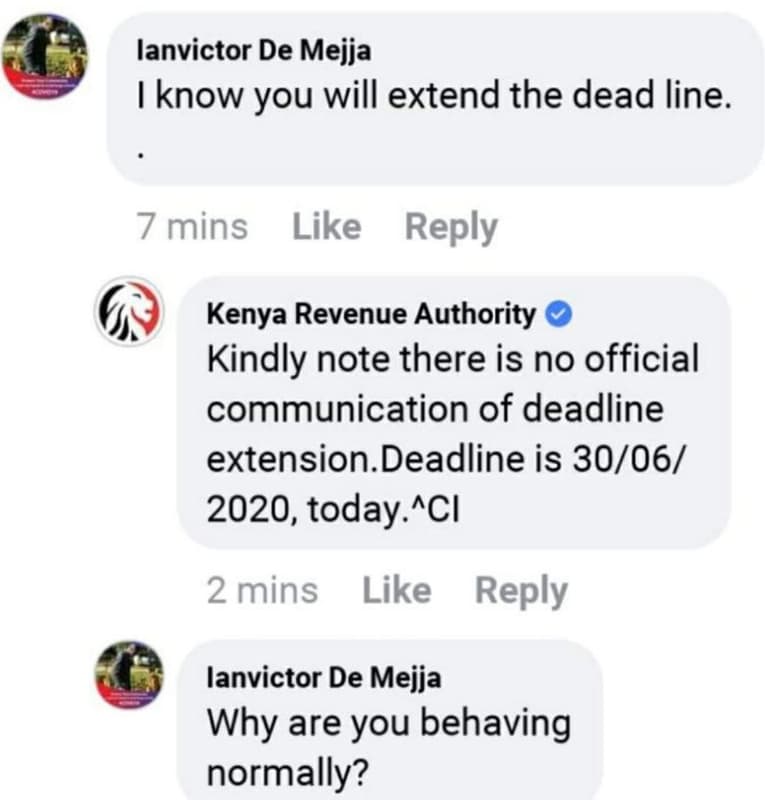 Lanvictor de mejja know you will extend the dead line_ 7 mins like reply kenya r