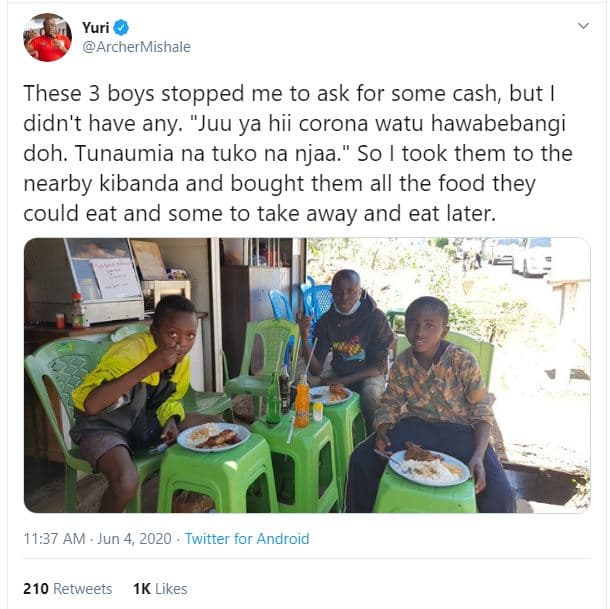 Yuri archermishale these 3 boys stopped me to ask for some cash but didn't have