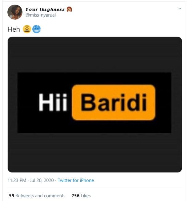 Your thighness miss_nyarual heh hii baridi 11.23 pm . jul 20, twitter for iphone