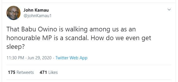 John kamau ohnkamau1 that babu owino is walking among us as an honourable mp is